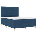 LED Box Spring Bed med madras Blå 160 x 200 cm Stof