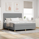 LED Box Spring Bed med hovedgærde Lysegrå 180 x 200 cm Stof