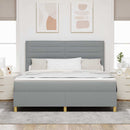 LED Box Spring Bed med hovedgærde Lysegrå 180 x 200 cm Stof