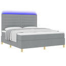 LED Box Spring Bed med hovedgærde Lysegrå 180 x 200 cm Stof