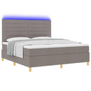 LED Box Spring Bed med hovedgærde Gråbrun 180 x 200 cm Stof
