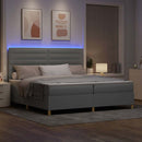 LED Box Spring Bed med madras Lysegrå 200 x 200 cm Stof