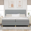 LED Box Spring Bed med madras Lysegrå 200 x 200 cm Stof