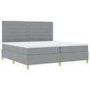 LED Box Spring Bed med madras Lysegrå 200 x 200 cm Stof
