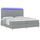 LED Box Spring Bed med madras Lysegrå 200 x 200 cm Stof