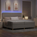 LED Box Spring Bed med madras Gråbrun 200 x 200 cm Stof