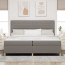 LED Box Spring Bed med madras Gråbrun 200 x 200 cm Stof