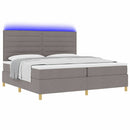 LED Box Spring Bed med madras Gråbrun 200 x 200 cm Stof