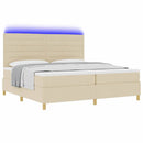 LED Box Spring Bed med hovedgærde Creme 200 x 200 cm Stof