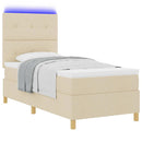 LED Box Spring Bed med madras Creme 80 x 200 cm Stof