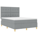 LED Box Spring Bed med madras Lysegrå 140 x 190 cm Stof
