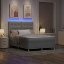 LED Box Spring Bed med madras Lysegrå 140 x 200 cm Stof