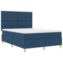 LED Box Spring Bed med madras Blå 140 x 200 cm Stof