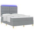 LED Box Spring Bed med madras Lysegrå 160 x 200 cm Stof