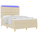 LED Box Spring Bed med madras Creme 160 x 200 cm Stof