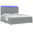 LED Box Spring Bed med madras Lysegrå 180 x 200 cm Stof