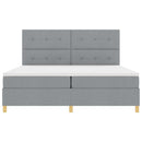 LED Box Spring Bed med hovedgærde Lysegrå 200 x 200 cm Stof