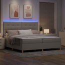 LED Box Spring Bed med hovedgærde Gråbrun 200 x 200 cm Stof