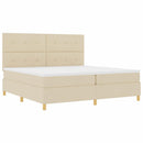 LED Box Spring Bed med madras Creme 200 x 200 cm Stof