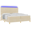 LED Box Spring Bed med madras Creme 200 x 200 cm Stof