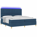 LED Box Spring Bed med madras Blå 200 x 200 cm Stof