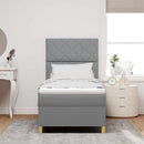LED Box Spring Bed med hovedgærde Lysegrå 90 x 190 cm Stof