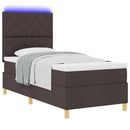 LED Box Spring Bed med hovedgærde Mørk Brun 90 x 190 cm Stof