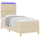 LED Box Spring Bed med hovedgærde Creme 90 x 190 cm Stof
