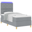 LED Box Spring Bed med hovedgærde Lysegrå 90 x 200 cm Stof