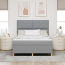 LED Box Spring Bed med hovedgærde Lysegrå 140 x 190 cm Stof