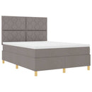 LED Box Spring Bed med hovedgærde Gråbrun 140 x 190 cm Stof