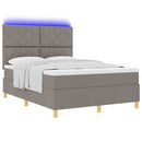 LED Box Spring Bed med hovedgærde Gråbrun 140 x 190 cm Stof