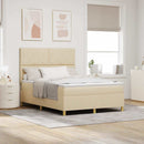 LED Box Spring Bed med hovedgærde Creme 140 x 190 cm Stof