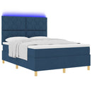 LED Box Spring Bed med hovedgærde Blå 140 x 190 cm Stof