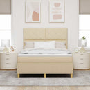 LED Box Spring Bed med hovedgærde Creme 140 x 200 cm Stof