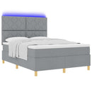 LED Box Spring Bed med madras Lysegrå 160 x 200 cm Stof