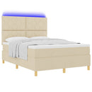 LED Box Spring Bed med hovedgærde Creme 160 x 200 cm Stof