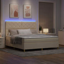 LED Box Spring Bed med hovedgærde Creme 180 x 200 cm Stof