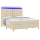 LED Box Spring Bed med hovedgærde Creme 180 x 200 cm Stof