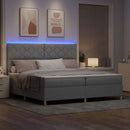 LED Box Spring Bed med madras Lysegrå 200 x 200 cm Stof