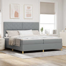 LED Box Spring Bed med madras Lysegrå 200 x 200 cm Stof