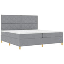 LED Box Spring Bed med madras Lysegrå 200 x 200 cm Stof