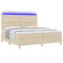 LED Box Spring Bed med madras Creme 200 x 200 cm Stof
