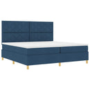 LED Box Spring Bed med madras Blå 200 x 200 cm Stof
