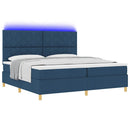 LED Box Spring Bed med madras Blå 200 x 200 cm Stof