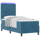 LED Box Spring Bed med madras Mørk blå 80 x 200 cm Fløjl
