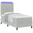 LED Box Spring Bed med madras Lysegrå 90 x 190 cm Stof