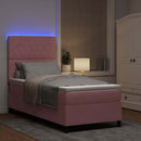 LED Box Spring Bed med madras Lyserød 90 x 200 cm Fløjl
