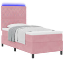 LED Box Spring Bed med madras Lyserød 90 x 200 cm Fløjl