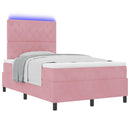 LED Box Spring Bed med madras Lyserød 120 x 200 cm Fløjl